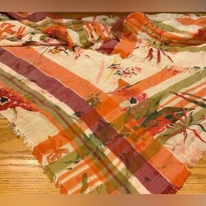 Triangular Shawl Wrap, Women’s Plaid Stripe w/Floral Design, Autumn Colors